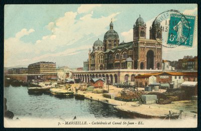 Cartolina raffigurante la Cattedrale Sainte-Marie-Majeure e il canale Saint-Jean a Marsiglia, Francia, c.1900 da French Photographer